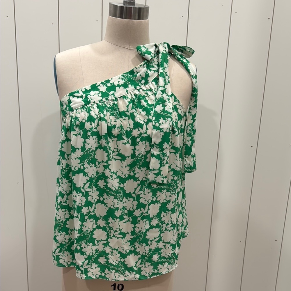 Green Floral One-Shoulder Top